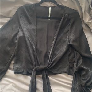 black tie up crop top